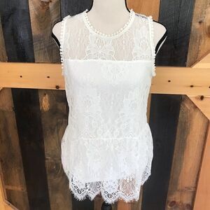 Paper + Tee sleeveless ivory lace peplum top, sz S